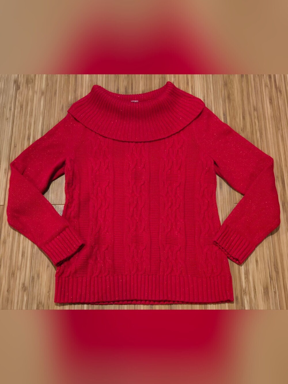 Christopher & Banks Red Cable-Knit Boatneck Sweater